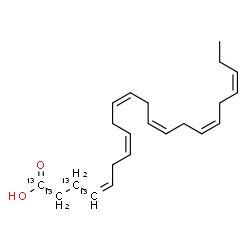 ChemSpider 2D Image | (4Z,7Z,10Z,13Z,16Z,19Z)-(1,2,3,4-~13~C_4_)-4,7,10,13,16,19-Docosahexaenoic acid | C1813C4H32O2