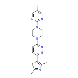 ChemSpider 2D Image | 3-[4-(5-Chloro-2-pyrimidinyl)-1-piperazinyl]-6-(2,4-dimethyl-1,3-thiazol-5-yl)pyridazine | C17H18ClN7S