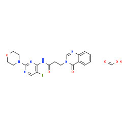 ChemSpider 2D Image | Formic acid - N-[5-fluoro-2-(4-morpholinyl)-4-pyrimidinyl]-3-(4-oxo-3(4H)-quinazolinyl)propanamide (1:1) | C20H21FN6O5