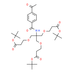 ChemSpider 2D Image | 2-Methyl-2-propanyl 3-{2-[(4-acetylbenzoyl)amino]-3-{3-[(2-methyl-2-propanyl)oxy]-3-oxopropoxy}-2-({3-[(2-methyl-2-propanyl)oxy]-3-oxopropoxy}methyl)propoxy}propanoate | C34H53NO11