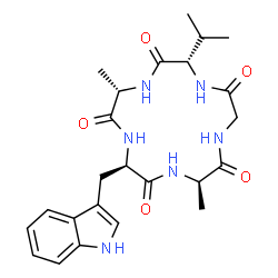 ChemSpider 2D Image | Cyclo(D-alanylglycyl-L-valyl-L-alanyl-D-tryptophyl) | C24H32N6O5