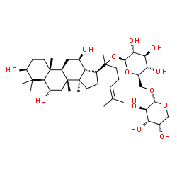 ChemSpider 2D Image | (3beta,6alpha,12beta,20R)-3,6,12-Trihydroxydammar-24-en-20-yl 6-O-alpha-L-arabinopyranosyl-beta-D-glucopyranoside | C41H70O13