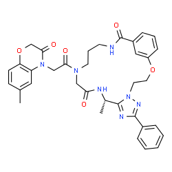 ChemSpider 2D Image | (10S)-10-Methyl-14-[(6-methyl-3-oxo-2,3-dihydro-4H-1,4-benzoxazin-4-yl)acetyl]-7-phenyl-2-oxa-5,6,8,11,14,18-hexaazatricyclo[18.3.1.0~5,9~]tetracosa-1(24),6,8,20,22-pentaene-12,19-dione | C35H37N7O6