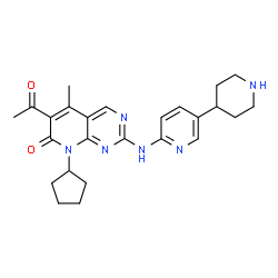 ChemSpider 2D Image | 6-Acetyl-8-cyclopentyl-5-methyl-2-{[5-(4-piperidinyl)-2-pyridinyl]amino}pyrido[2,3-d]pyrimidin-7(8H)-one | C25H30N6O2