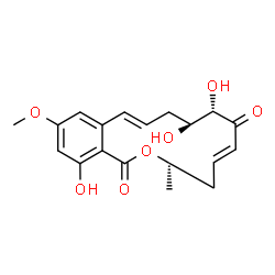 ChemSpider 2D Image | (5E,8S,9S,11E)-8,9,16-Trihydroxy-14-methoxy-3-methyl-3,4,9,10-tetrahydro-1H-2-benzoxacyclotetradecine-1,7(8H)-dione | C19H22O7