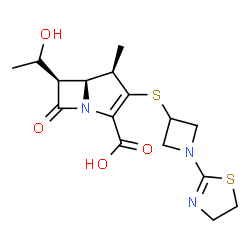 ChemSpider 2D Image | (4R,5S,6R)-3-{[1-(4,5-Dihydro-1,3-thiazol-2-yl)-3-azetidinyl]sulfanyl}-6-[(1S)-1-hydroxyethyl]-4-methyl-7-oxo-1-azabicyclo[3.2.0]hept-2-ene-2-carboxylic acid | C16H21N3O4S2