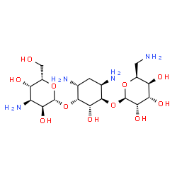 ChemSpider 2D Image | (1R,2R,3R,4R,6R)-4,6-Diamino-3-[(6-amino-6-deoxy-beta-L-gulopyranosyl)oxy]-2-hydroxycyclohexyl 3-amino-3-deoxy-beta-L-gulopyranoside | C18H36N4O11