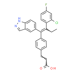 ChemSpider 2D Image | (2E)-3-{4-[(1Z)-2-(2-Chloro-4-fluorophenyl)-1-(1H-indazol-5-yl)-1-buten-1-yl]phenyl}acrylic acid | C26H20ClFN2O2