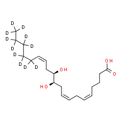ChemSpider 2D Image | (5Z,8Z,11R,12R,14Z)-11,12-Dihydroxy(16,16,17,17,18,18,19,19,20,20,20-~2~H_11_)-5,8,14-icosatrienoic acid | C20H23D11O4