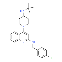 ChemSpider 2D Image | N-(4-Chlorobenzyl)-4-{4-[(2-methyl-2-propanyl)amino]-1-piperidinyl}-2-quinolinamine | C25H31ClN4