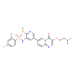 ChemSpider 2D Image | 2-Chloro-N-(5-{3-[2-(dimethylamino)ethoxy]-4-oxo-4H-pyrido[1,2-a]pyrimidin-7-yl}-2-methoxy-3-pyridinyl)-4-fluorobenzenesulfonamide | C24H23ClFN5O5S