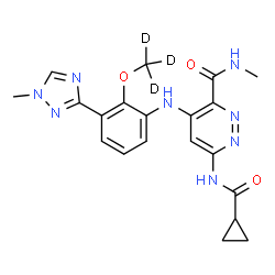 ChemSpider 2D Image | 6-[(Cyclopropylcarbonyl)amino]-N-methyl-4-({2-[(~2~H_3_)methyloxy]-3-(1-methyl-1H-1,2,4-triazol-3-yl)phenyl}amino)-3-pyridazinecarboxamide | C20H19D3N8O3