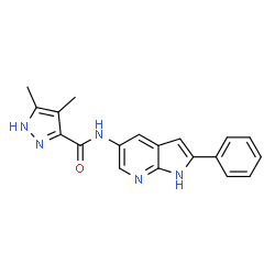 ChemSpider 2D Image | 4,5-Dimethyl-N-(2-phenyl-1H-pyrrolo[2,3-b]pyridin-5-yl)-1H-pyrazole-3-carboxamide | C19H17N5O