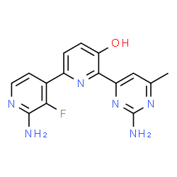 ChemSpider 2D Image | 2'-Amino-6-(2-amino-6-methyl-4-pyrimidinyl)-3'-fluoro-2,4'-bipyridin-5-ol | C15H13FN6O