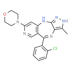 ChemSpider 2D Image | 5-(2-Chlorophenyl)-3-methyl-8-(4-morpholinyl)-2,10-dihydropyrazolo[4,3-b]pyrido[4,3-e][1,4]diazepine | C20H19ClN6O