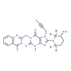 ChemSpider 2D Image | 8-[(3R)-3-Amino(2,2,6,6-~2~H_4_)-1-piperidinyl]-7-(2-butyn-1-yl)-3-methyl-1-[(4-methyl-2-quinazolinyl)methyl]-3,7-dihydro-1H-purine-2,6-dione | C25H24D4N8O2