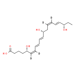 ChemSpider 2D Image | (5S,6Z,8E,10E,12R,14Z,16E,18S)-5,12,18-Trihydroxy(6,7,14,15-~2~H_4_)-6,8,10,14,16-icosapentaenoic acid | C20H26D4O5
