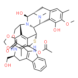 ChemSpider 2D Image | (1R,1'R,2'R,3S,3'R,11'S,12'S,14'R)-5',12'-Dihydroxy-3-(hydroxymethyl)-6'-methoxy-7',21',30'-trimethyl-27'-oxo-2,3,4,9-tetrahydrospiro[beta-carboline-1,26'-[17,19,28]trioxa[24]thia[13,30]diazaheptacycl
o[12.9.6.1~3,11~.0~2,13~.0~4,9~.0~15,23~.0~16,20~]triaconta[4,6,8,15,20,22]hexaen]-22'-yl acetate | C41H44N4O10S