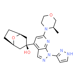 ChemSpider 2D Image | (3-endo)-3-{6-[(3R)-3-Methyl-4-morpholinyl]-1-(1H-pyrazol-3-yl)-1H-pyrazolo[3,4-b]pyridin-4-yl}-8-oxabicyclo[3.2.1]octan-3-ol | C21H26N6O3