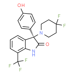 ChemSpider 2D Image | (3R)-3-(4,4-Difluoro-1-piperidinyl)-3-(4-hydroxyphenyl)-7-(trifluoromethyl)-1,3-dihydro-2H-indol-2-one | C20H17F5N2O2