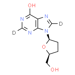 ChemSpider 2D Image | 9-[(2R,5S)-5-(Hydroxymethyl)tetrahydro-2-furanyl](~2~H_2_)-9H-purin-6-ol | C10H10D2N4O3