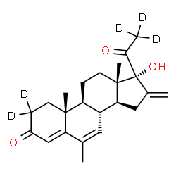 ChemSpider 2D Image | 17-Hydroxy-6-methyl-16-methylene(2,2,21,21,21-~2~H_5_)pregna-4,6-diene-3,20-dione | C23H25D5O3