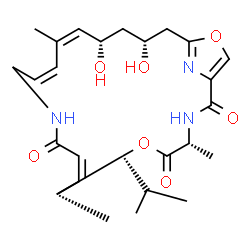 ChemSpider 2D Image | (4R,9Z,14Z,16Z,18S,20R)-18,20-Dihydroxy-7-isopropyl-4,8,16-trimethyl-6,23-dioxa-3,12,25-triazabicyclo[20.2.1]pentacosa-1(24),9,14,16,22(25)-pentaene-2,5,11-trione | C26H37N3O7