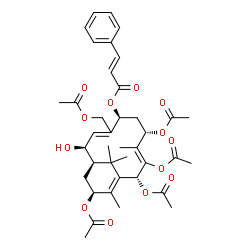 ChemSpider 2D Image | (1R,2S,5S,7S,8Z,10R,13S)-7,9,10,13-Tetraacetoxy-4-(acetoxymethyl)-2-hydroxy-8,12,15,15-tetramethylbicyclo[9.3.1]pentadeca-3,8,11-trien-5-yl (2E)-3-phenylacrylate | C39H48O13