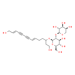 ChemSpider 2D Image | (6E,12E)-1,14-Dihydroxy-6,12-tetradecadiene-8,10-diyn-3-yl 2-O-alpha-L-arabinopyranosyl-beta-D-glucopyranoside | C25H36O12