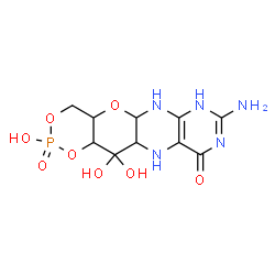 ChemSpider 2D Image | 8-Amino-2,12,12-trihydroxy-4a,5a,6,7,11,11a,12,12a-octahydro[1,3,2]dioxaphosphinino[4',5':5,6]pyrano[3,2-g]pteridin-10(4H)-one 2-oxide | C10H14N5O8P
