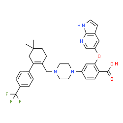 ChemSpider 2D Image | 4-[4-({4,4-Dimethyl-2-[4-(trifluoromethyl)phenyl]-1-cyclohexen-1-yl}methyl)-1-piperazinyl]-2-(1H-pyrrolo[2,3-b]pyridin-5-yloxy)benzoic acid | C34H35F3N4O3