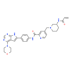 ChemSpider 2D Image | 4-{[(3R)-3-(Acryloylamino)-1-piperidinyl]methyl}-N-{4-[4-(4-morpholinyl)-7H-pyrrolo[2,3-d]pyrimidin-6-yl]phenyl}-2-pyridinecarboxamide | C31H34N8O3