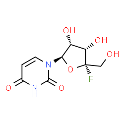 ChemSpider 2D Image | 1-[(2R,3R,4S,5S)-5-Fluoro-3,4-dihydroxy-5-(hydroxymethyl)tetrahydro-2-furanyl]-2,4(1H,3H)-pyrimidinedione (non-preferred name) | C9H11FN2O6