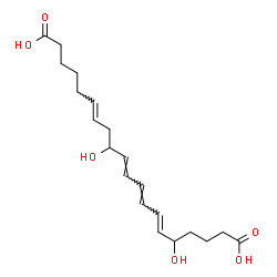 ChemSpider 2D Image | (6E,8E,10E,14E)-5,12-Dihydroxy-6,8,10,14-icosatetraenedioic acid | C20H30O6