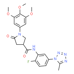 ChemSpider 2D Image | N-[2-Fluoro-5-(5-methyl-1H-tetrazol-1-yl)phenyl]-5-oxo-1-(3,4,5-trimethoxyphenyl)-3-pyrrolidinecarboxamide | C22H23FN6O5