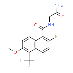 ChemSpider 2D Image | N-(2-Amino-2-oxoethyl)-2-fluoro-6-methoxy-5-(trifluoromethyl)-1-naphthamide | C15H12F4N2O3