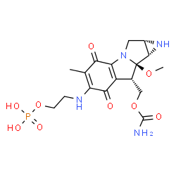 ChemSpider 2D Image | [(1aS,8S,8aR,8bS)-8a-Methoxy-5-methyl-4,7-dioxo-6-{[2-(phosphonooxy)ethyl]amino}-1,1a,2,4,7,8,8a,8b-octahydroazireno[2',3':3,4]pyrrolo[1,2-a]indol-8-yl]methyl carbamate | C17H23N4O9P