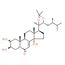 ChemSpider 2D Image | (2beta,3beta,5beta,17beta)-17-{(4R,5R)-5-[(2S)-2,3-Dimethylbutyl]-2,2,4-trimethyl-1,3-dioxolan-4-yl}-2,3,14-trihydroxyandrost-7-en-6-one | C31H50O6