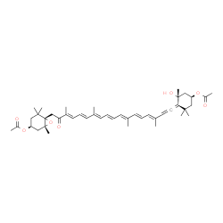 ChemSpider 2D Image | (3S,3'S,5R,5'R,6'S)-5-Hydroxy-8'-oxo-6,7-didehydro-5,5',6,6',7',8'-hexahydro-5',6'-epoxy-beta,beta-carotene-3,3'-diyl diacetate | C44H60O7