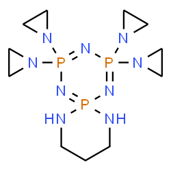 ChemSpider 2D Image | 2,2,4,4-Tetrakis(1-aziridinyl)-1,3,5,7,11-pentaaza-2lambda~5~,4lambda~5~,6lambda~5~-triphosphaspiro[5.5]undeca-1,3,5-triene | C11H24N9P3