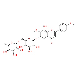 ChemSpider 2D Image | 8-Hydroxy-7-methoxy-2-(4-methoxyphenyl)-4-oxo-4H-chromen-6-yl 6-O-(6-deoxy-alpha-L-mannopyranosyl)-beta-D-glucopyranoside | C29H34O15
