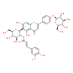 ChemSpider 2D Image | (1S)-1,5-Anhydro-1-{2-[4-(beta-D-glucopyranosyloxy)phenyl]-5,7-dihydroxy-4-oxo-4H-chromen-6-yl}-2-O-[(2E)-3-(4-hydroxy-3-methoxyphenyl)-2-propenoyl]-D-glucitol | C37H38O18