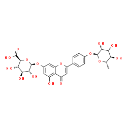 ChemSpider 2D Image | 2-{4-[(6-Deoxy-alpha-L-mannopyranosyl)oxy]phenyl}-5-hydroxy-4-oxo-4H-chromen-7-yl beta-D-glucopyranosiduronic acid | C27H28O15