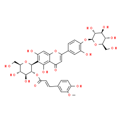 ChemSpider 2D Image | (1S)-1,5-Anhydro-1-{2-[4-(beta-D-glucopyranosyloxy)-3-hydroxyphenyl]-5,7-dihydroxy-4-oxo-4H-chromen-6-yl}-2-O-[(2E)-3-(4-hydroxy-3-methoxyphenyl)-2-propenoyl]-D-glucitol | C37H38O19