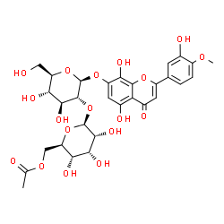 ChemSpider 2D Image | 5,8-Dihydroxy-2-(3-hydroxy-4-methoxyphenyl)-4-oxo-4H-chromen-7-yl 2-O-(6-O-acetyl-beta-D-allopyranosyl)-beta-D-glucopyranoside | C30H34O18