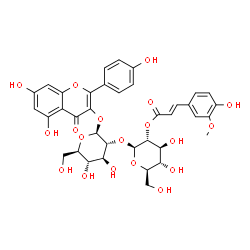 ChemSpider 2D Image | 5,7-Dihydroxy-2-(4-hydroxyphenyl)-4-oxo-4H-chromen-3-yl 2-O-{2-O-[(2E)-3-(4-hydroxy-3-methoxyphenyl)-2-propenoyl]-beta-D-glucopyranosyl}-beta-D-glucopyranoside | C37H38O19