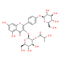 ChemSpider 2D Image | 2-[4-(beta-D-Glucopyranosyloxy)phenyl]-5,7-dihydroxy-4-oxo-4H-chromen-3-yl 2-O-lactoyl-beta-D-glucopyranoside | C30H34O18