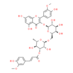 ChemSpider 2D Image | 5,7-Dihydroxy-2-(4-hydroxy-3-methoxyphenyl)-4-oxo-4H-chromen-3-yl 6-O-{6-deoxy-3-O-[(2E)-3-(4-hydroxy-3-methoxyphenyl)-2-propenoyl]-alpha-L-mannopyranosyl}-beta-D-galactopyranoside | C38H40O19