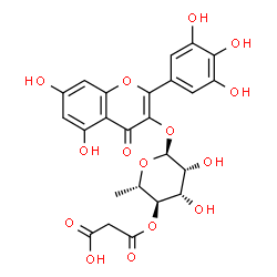 ChemSpider 2D Image | 5,7-Dihydroxy-4-oxo-2-(3,4,5-trihydroxyphenyl)-4H-chromen-3-yl 4-O-(carboxyacetyl)-6-deoxy-alpha-L-mannopyranoside | C24H22O15