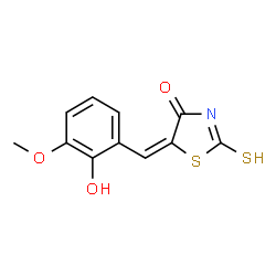 ChemSpider 2D Image | (5E)-5-(2-Hydroxy-3-methoxybenzylidene)-2-thioxo-1,3-thiazolidin-4-one | C11H9NO3S2